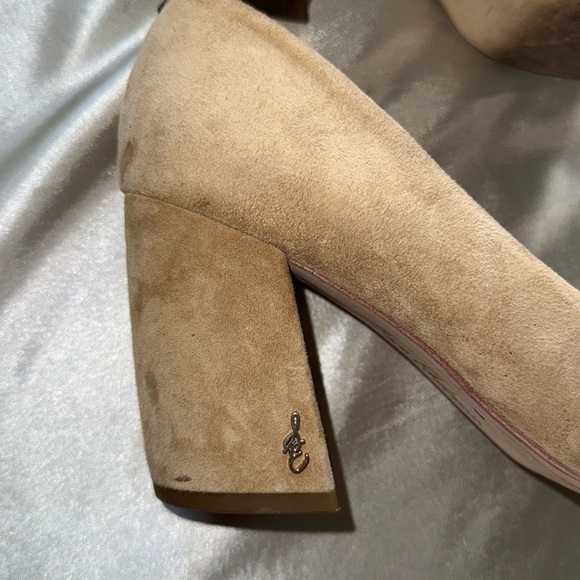 Sam Edelman Tatiana Oatmeal Suede Block Heels SE Signature Logo Block Heels Sz 9 - Picture 8 of 16